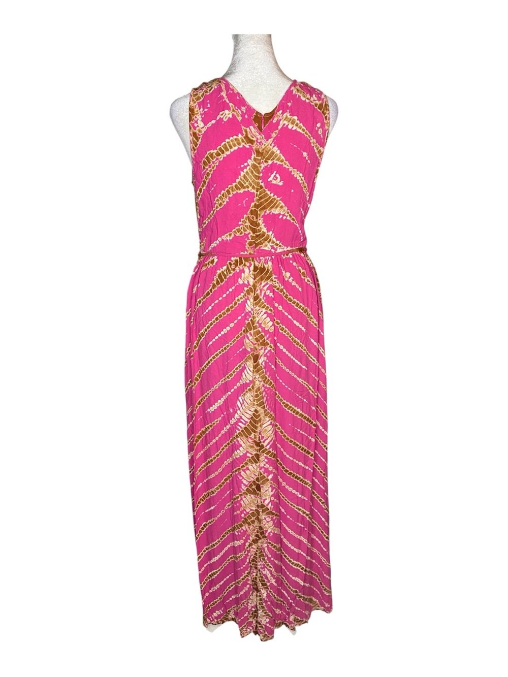YFB Young Fabulous & Broke Boho Pink Flamingo Gold Tie-Dye Maxi Dress - Size M - Picture 2 of 6